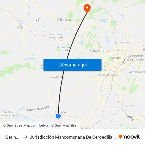 Gerindote to Jurisdicción Mancomunada De Cerdedilla Y Navacerrada map