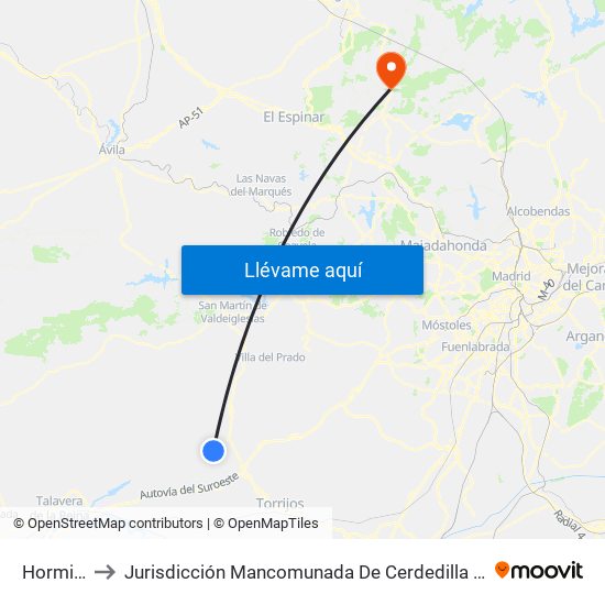 Hormigos to Jurisdicción Mancomunada De Cerdedilla Y Navacerrada map