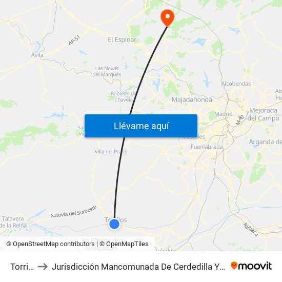 Torrijos to Jurisdicción Mancomunada De Cerdedilla Y Navacerrada map