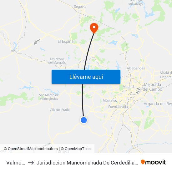 Valmojado to Jurisdicción Mancomunada De Cerdedilla Y Navacerrada map