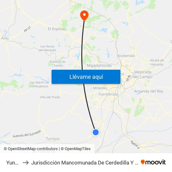 Yuncler to Jurisdicción Mancomunada De Cerdedilla Y Navacerrada map