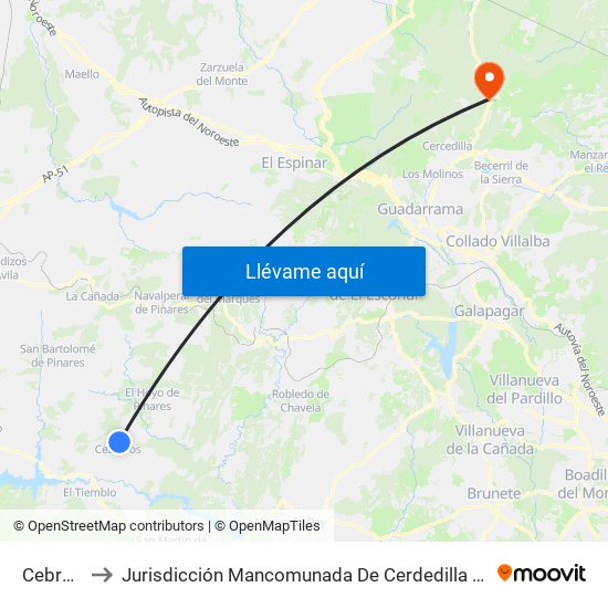 Cebreros to Jurisdicción Mancomunada De Cerdedilla Y Navacerrada map