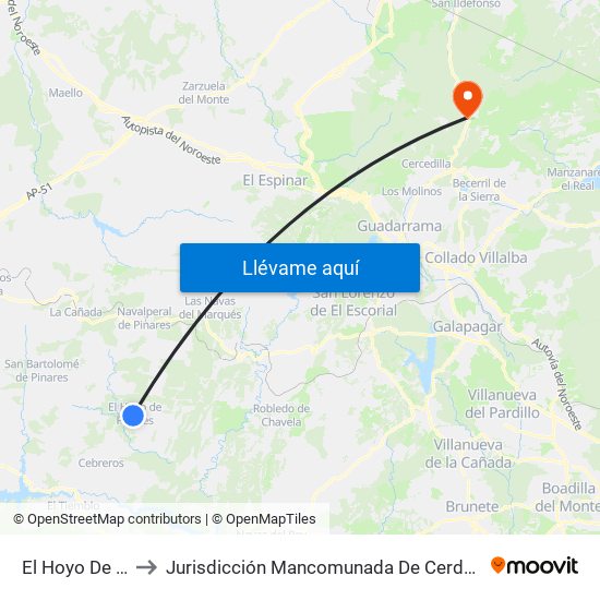 El Hoyo De Pinares to Jurisdicción Mancomunada De Cerdedilla Y Navacerrada map