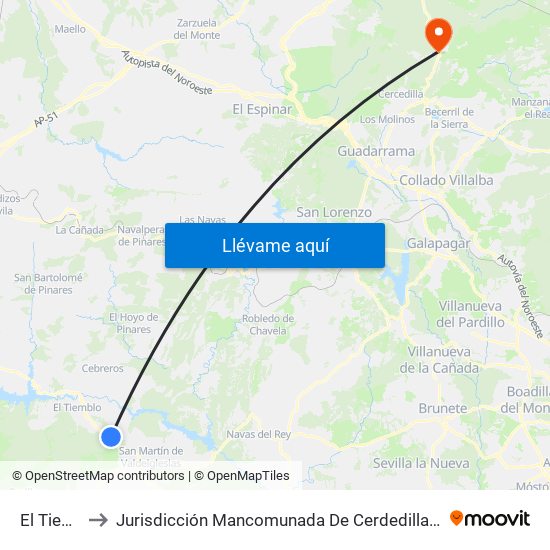 El Tiemblo to Jurisdicción Mancomunada De Cerdedilla Y Navacerrada map