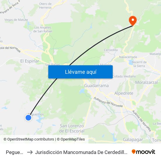 Peguerinos to Jurisdicción Mancomunada De Cerdedilla Y Navacerrada map