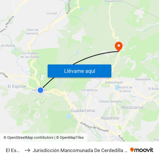 El Espinar to Jurisdicción Mancomunada De Cerdedilla Y Navacerrada map