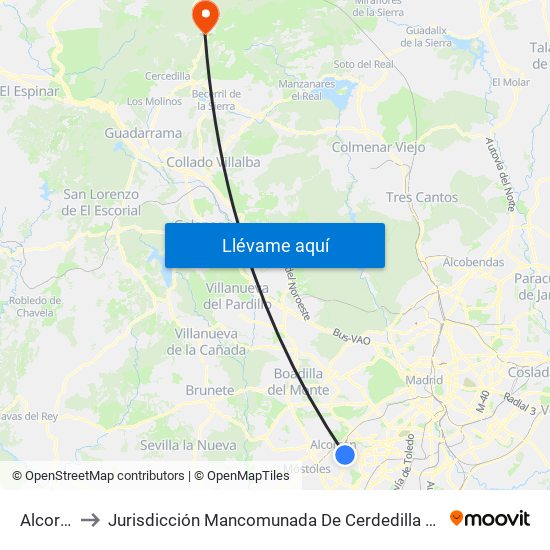 Alcorcón to Jurisdicción Mancomunada De Cerdedilla Y Navacerrada map