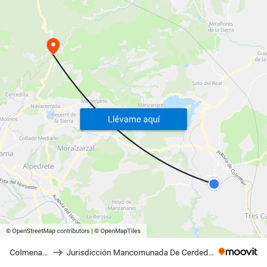 Colmenar Viejo to Jurisdicción Mancomunada De Cerdedilla Y Navacerrada map