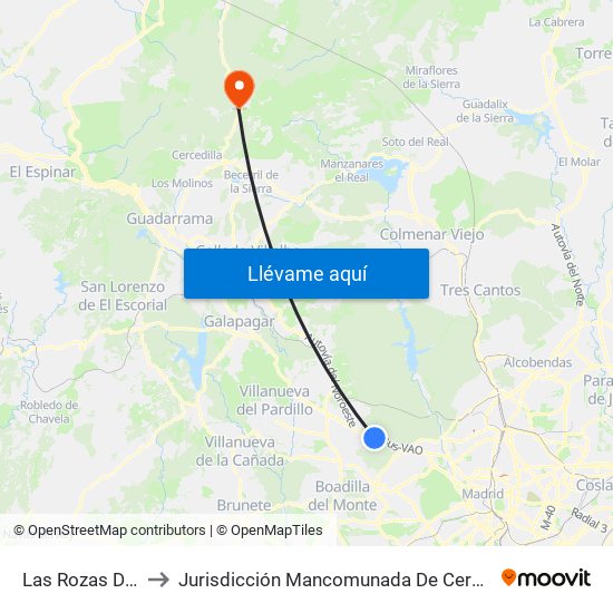 Las Rozas De Madrid to Jurisdicción Mancomunada De Cerdedilla Y Navacerrada map