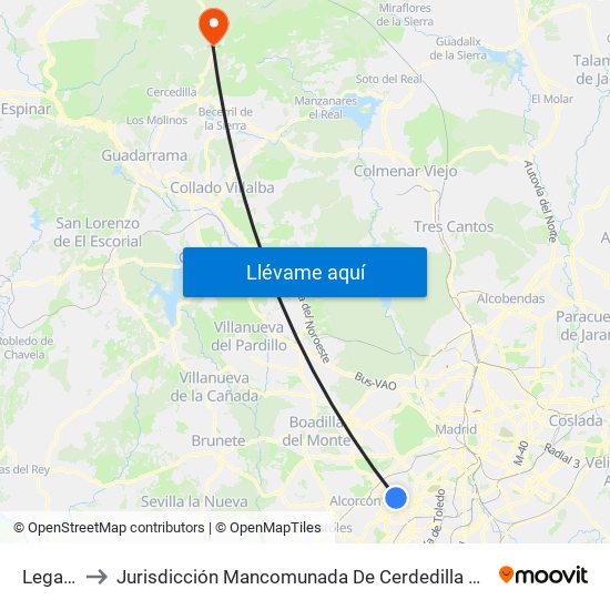 Leganés to Jurisdicción Mancomunada De Cerdedilla Y Navacerrada map