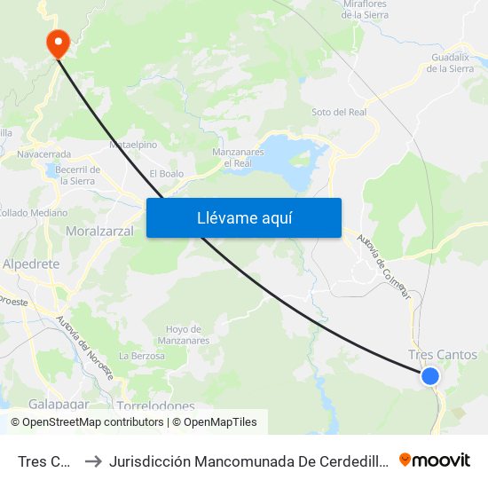 Tres Cantos to Jurisdicción Mancomunada De Cerdedilla Y Navacerrada map