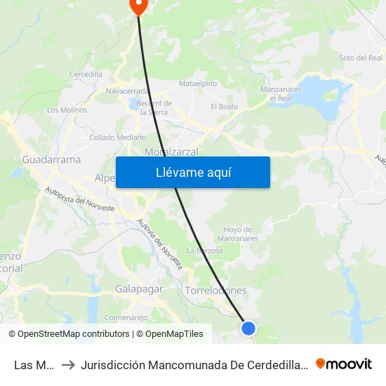 Las Matas to Jurisdicción Mancomunada De Cerdedilla Y Navacerrada map