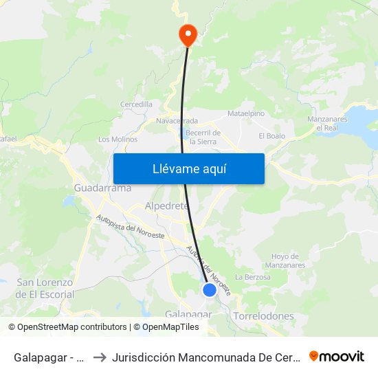 Galapagar - La Navata to Jurisdicción Mancomunada De Cerdedilla Y Navacerrada map