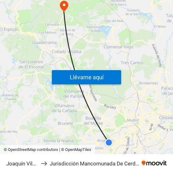 Joaquín Vilumbrales to Jurisdicción Mancomunada De Cerdedilla Y Navacerrada map