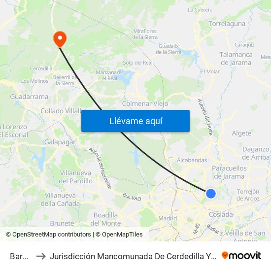 Barajas to Jurisdicción Mancomunada De Cerdedilla Y Navacerrada map
