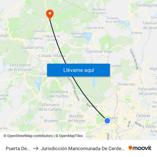 Puerta Del Ángel to Jurisdicción Mancomunada De Cerdedilla Y Navacerrada map