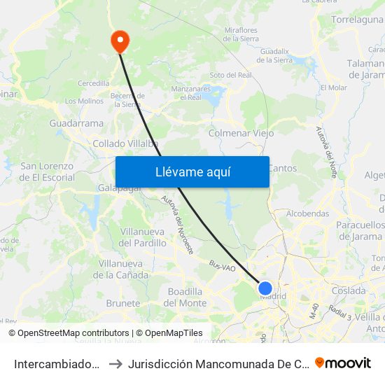 Intercambiador De Moncloa to Jurisdicción Mancomunada De Cerdedilla Y Navacerrada map
