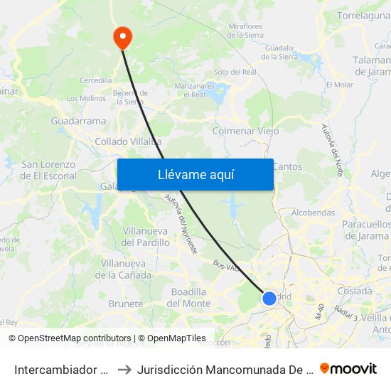 Intercambiador De Príncipe Pío to Jurisdicción Mancomunada De Cerdedilla Y Navacerrada map