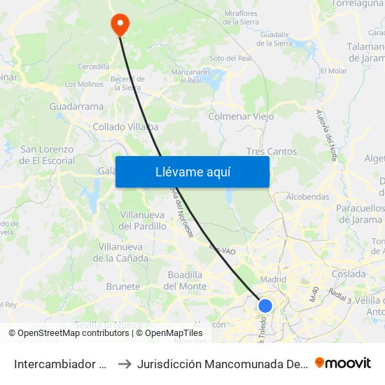 Intercambiador De Plaza Elíptica to Jurisdicción Mancomunada De Cerdedilla Y Navacerrada map