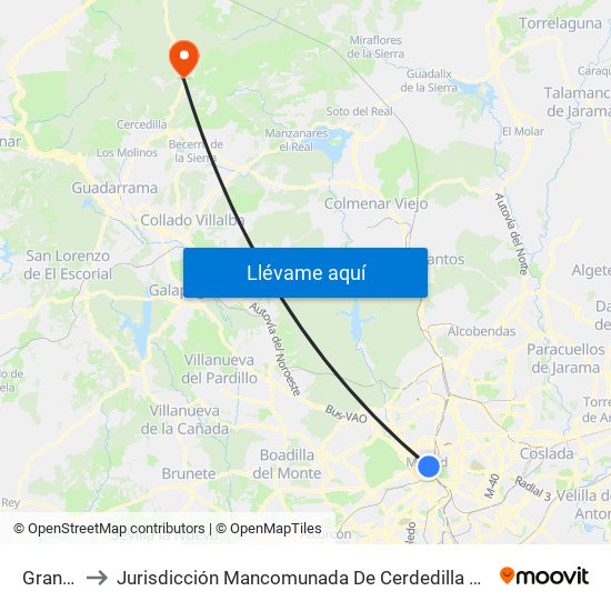 Gran Vía to Jurisdicción Mancomunada De Cerdedilla Y Navacerrada map