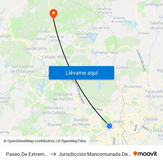 Paseo De Extremadura - El Greco to Jurisdicción Mancomunada De Cerdedilla Y Navacerrada map