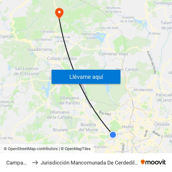 Campamento to Jurisdicción Mancomunada De Cerdedilla Y Navacerrada map