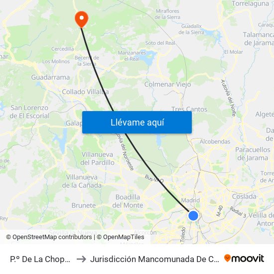 P.º De La Chopera - Legazpi to Jurisdicción Mancomunada De Cerdedilla Y Navacerrada map