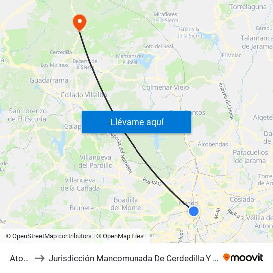 Atocha to Jurisdicción Mancomunada De Cerdedilla Y Navacerrada map