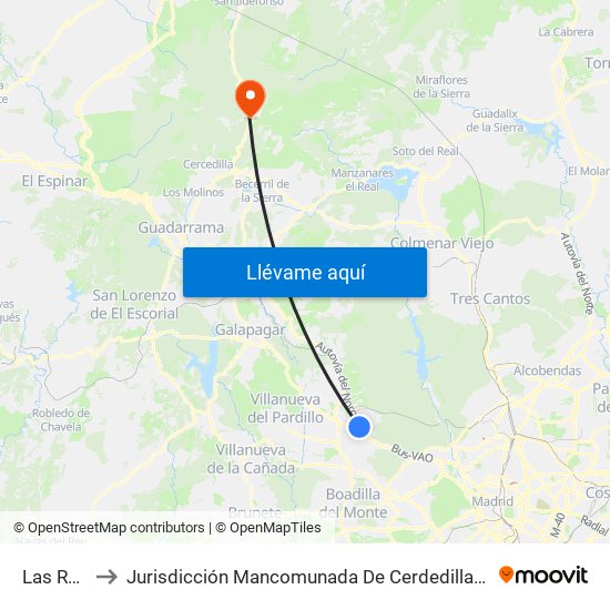 Las Rozas to Jurisdicción Mancomunada De Cerdedilla Y Navacerrada map