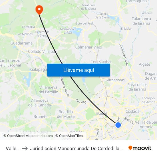 Vallecas to Jurisdicción Mancomunada De Cerdedilla Y Navacerrada map