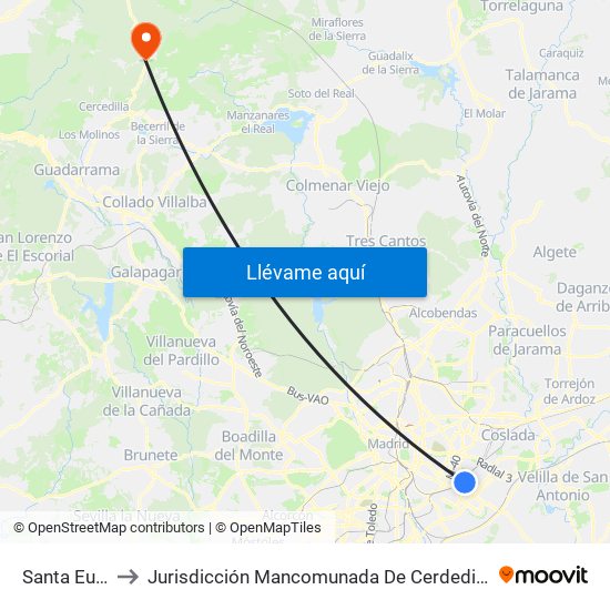Santa Eugenia to Jurisdicción Mancomunada De Cerdedilla Y Navacerrada map
