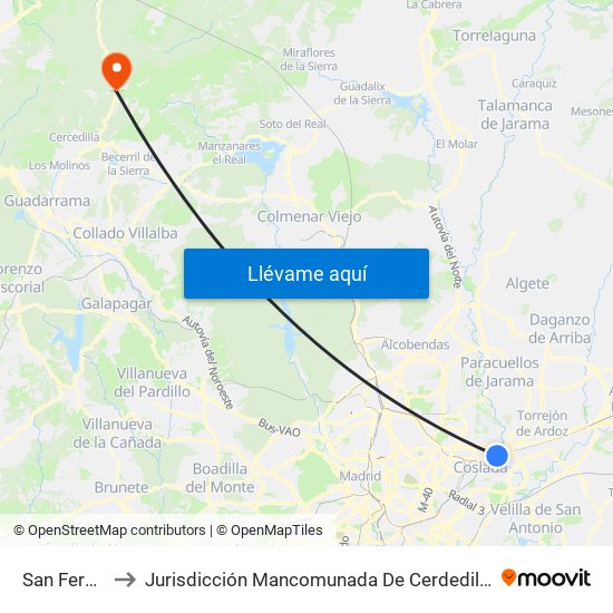 San Fernando to Jurisdicción Mancomunada De Cerdedilla Y Navacerrada map
