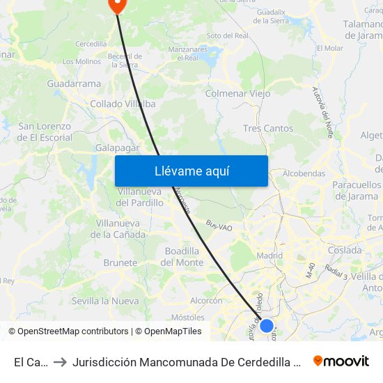 El Casar to Jurisdicción Mancomunada De Cerdedilla Y Navacerrada map