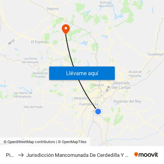Pinto to Jurisdicción Mancomunada De Cerdedilla Y Navacerrada map