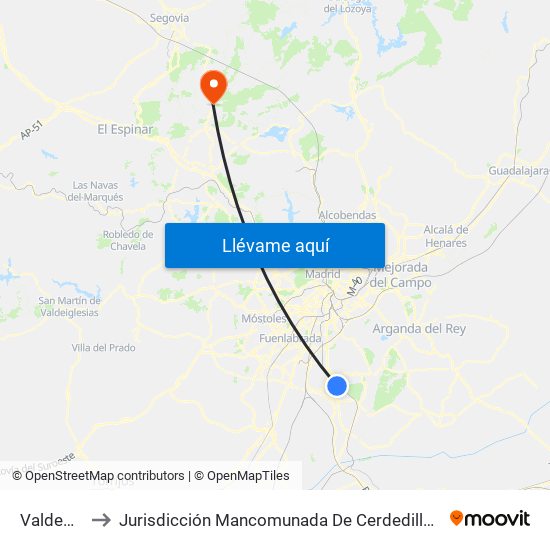 Valdemoro to Jurisdicción Mancomunada De Cerdedilla Y Navacerrada map