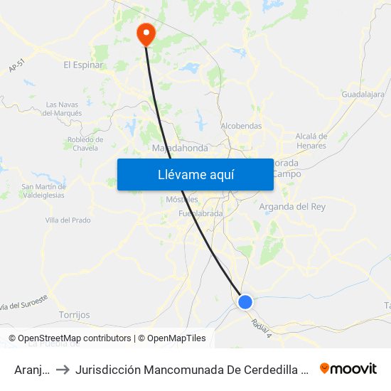 Aranjuez to Jurisdicción Mancomunada De Cerdedilla Y Navacerrada map