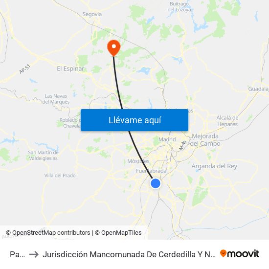 Parla to Jurisdicción Mancomunada De Cerdedilla Y Navacerrada map