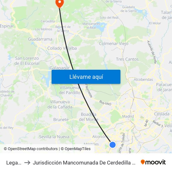 Leganés to Jurisdicción Mancomunada De Cerdedilla Y Navacerrada map