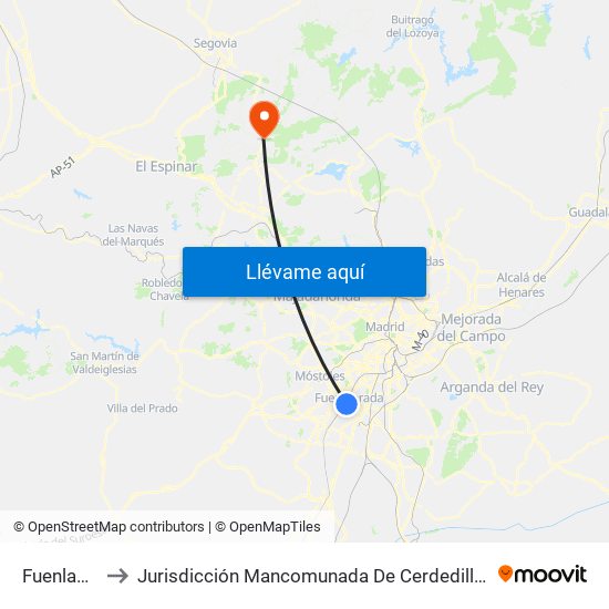 Fuenlabrada to Jurisdicción Mancomunada De Cerdedilla Y Navacerrada map