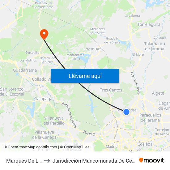 Marqués De La Valdavia to Jurisdicción Mancomunada De Cerdedilla Y Navacerrada map