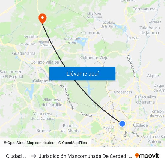 Ciudad Lineal to Jurisdicción Mancomunada De Cerdedilla Y Navacerrada map