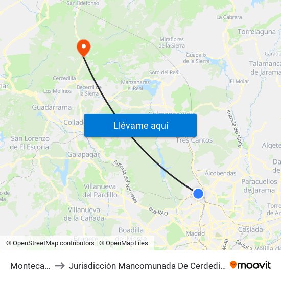 Montecarmelo to Jurisdicción Mancomunada De Cerdedilla Y Navacerrada map