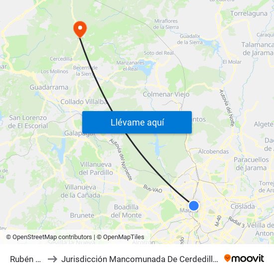 Rubén Darío to Jurisdicción Mancomunada De Cerdedilla Y Navacerrada map