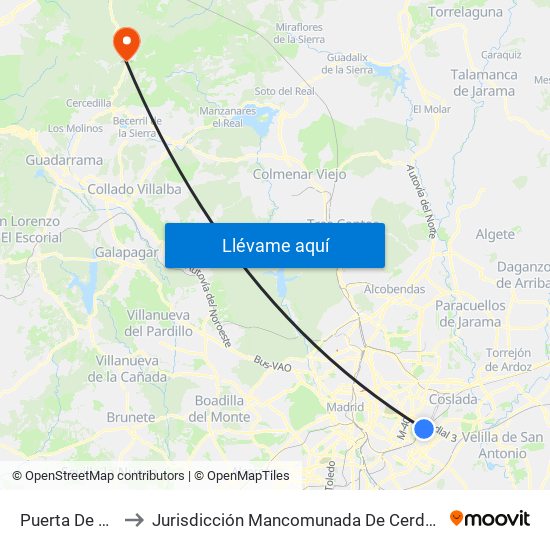 Puerta De Arganda to Jurisdicción Mancomunada De Cerdedilla Y Navacerrada map