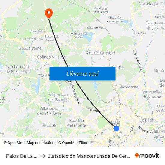 Palos De La Frontera to Jurisdicción Mancomunada De Cerdedilla Y Navacerrada map