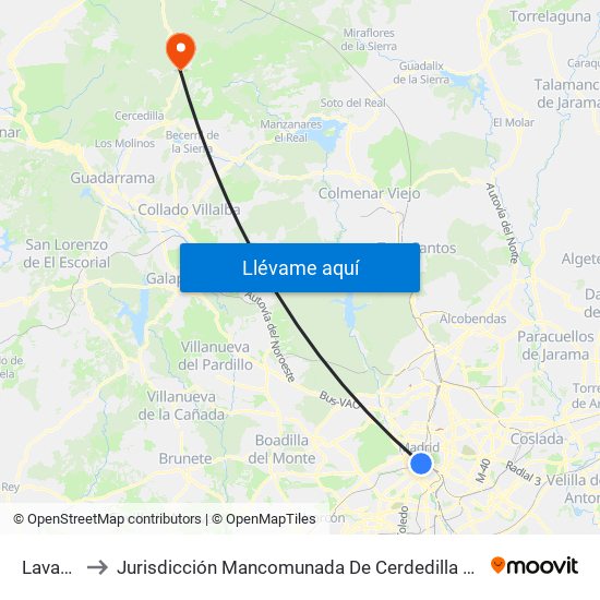 Lavapiés to Jurisdicción Mancomunada De Cerdedilla Y Navacerrada map