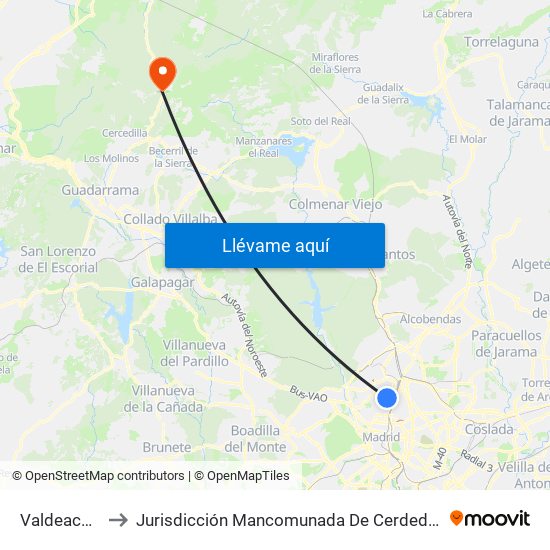 Valdeacederas to Jurisdicción Mancomunada De Cerdedilla Y Navacerrada map