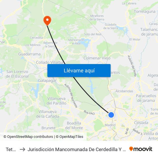 Tetuán to Jurisdicción Mancomunada De Cerdedilla Y Navacerrada map