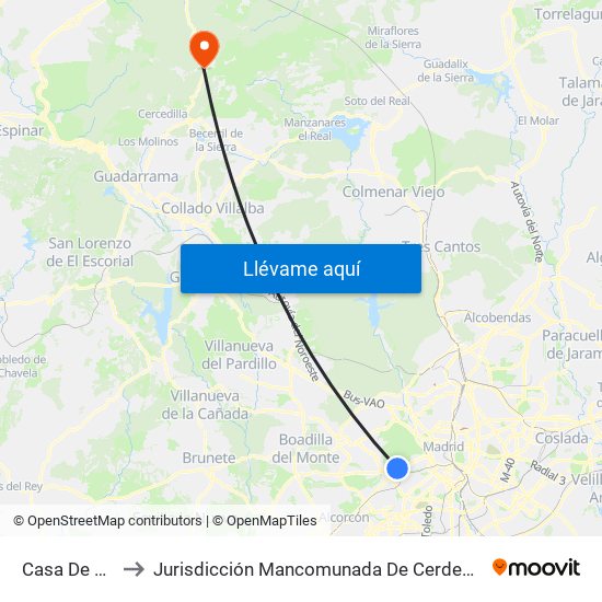 Casa De Campo to Jurisdicción Mancomunada De Cerdedilla Y Navacerrada map