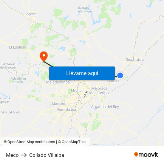 Meco to Collado Villalba map